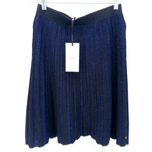 NWT NUMPH Black Metallic Blue Pleated Knee Skirt X-SMALL and SMALL